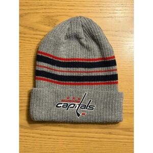 Washington Capitals NHL Cuffed Beanie Hat Gray Red Striped Knit Cap